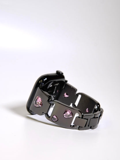 Metallic Shiny Heart Crystal Watch Band