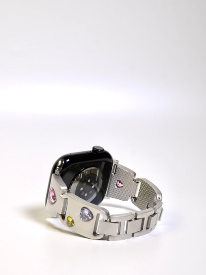 Metallic Shiny Heart Crystal Watch Band