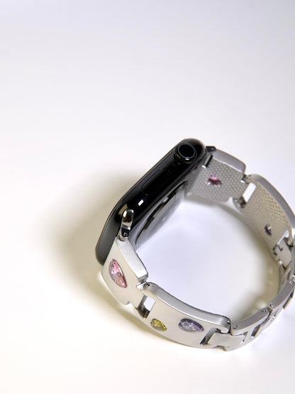 Metallic Shiny Heart Crystal Watch Band